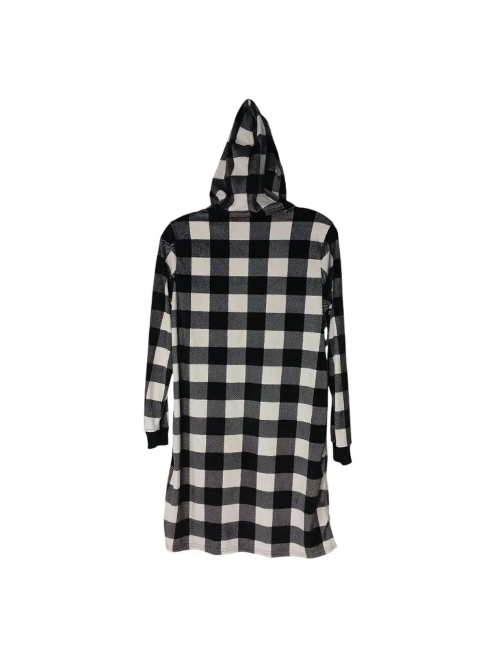 Sleep Chic Size XS Nightgown Hooded Black White Buffalo Check Super Soft #D-40 - Picture 9 of 9